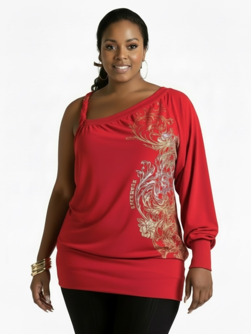 NEW Lola Lux Top Red Rocawear 1 shoulder sleeve Tunic Shirt M